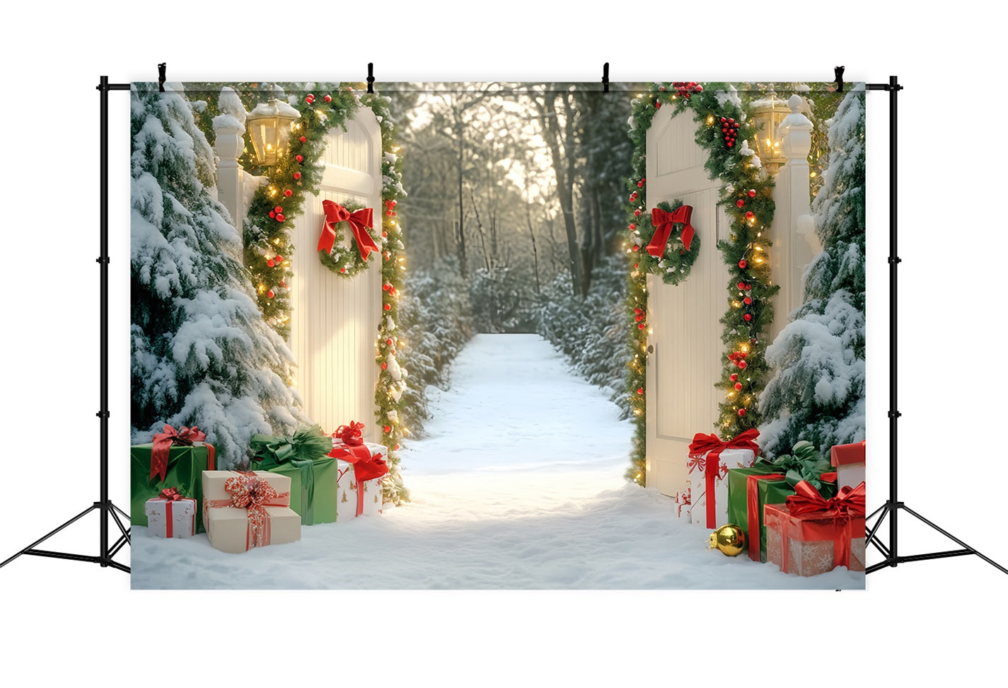 Bow Backdrop Snowy Gate Forest Pathway Christmas Backdrop UK LXX510-152