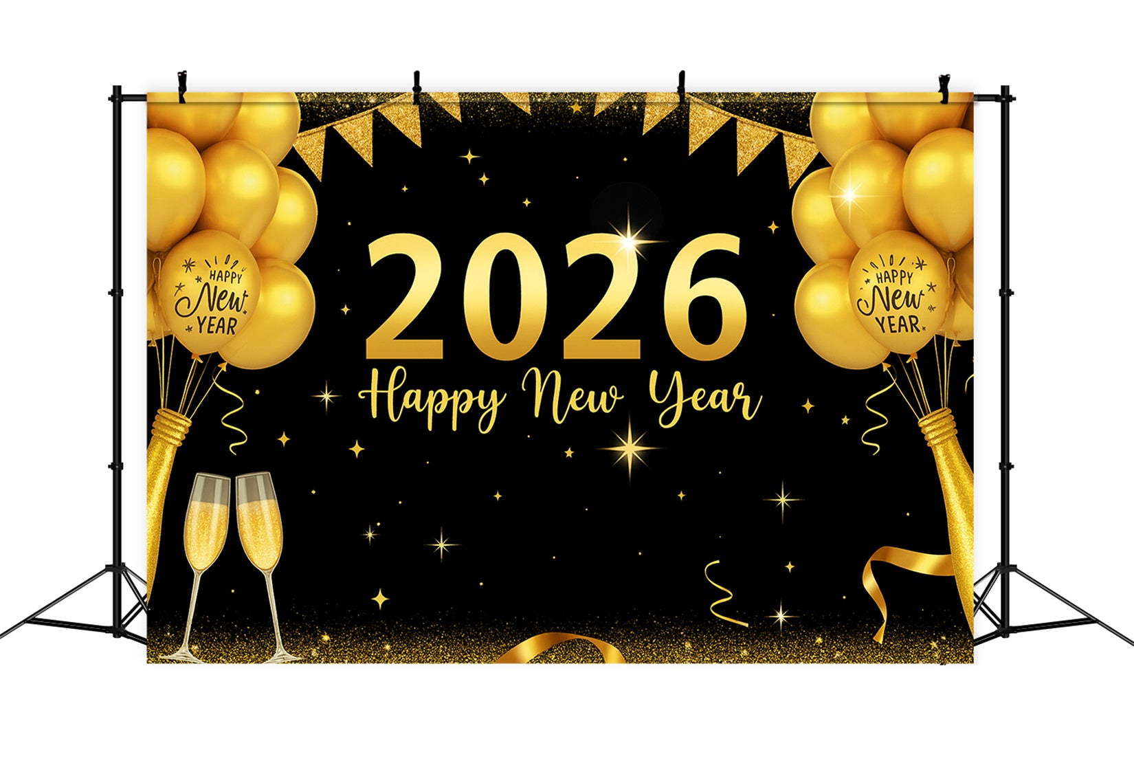 2026 New Year Backdrop Gold Balloons Party Celebration New Year Backdrop UK LXX510-16