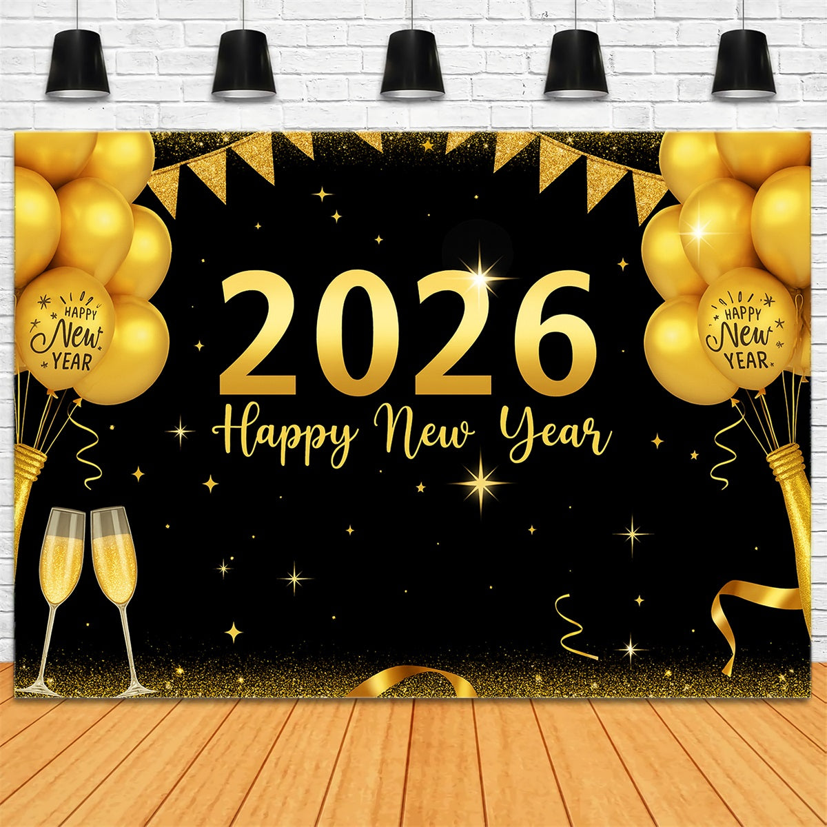 2026 New Year Backdrop Gold Balloons Party Celebration New Year Backdrop UK LXX510-16