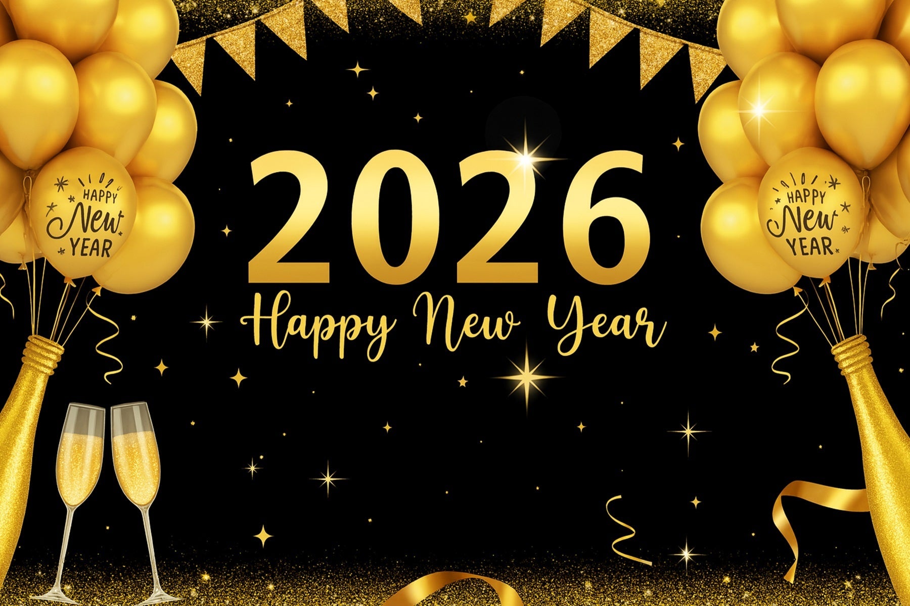 2026 New Year Backdrop Gold Balloons Party Celebration New Year Backdrop UK LXX510-16