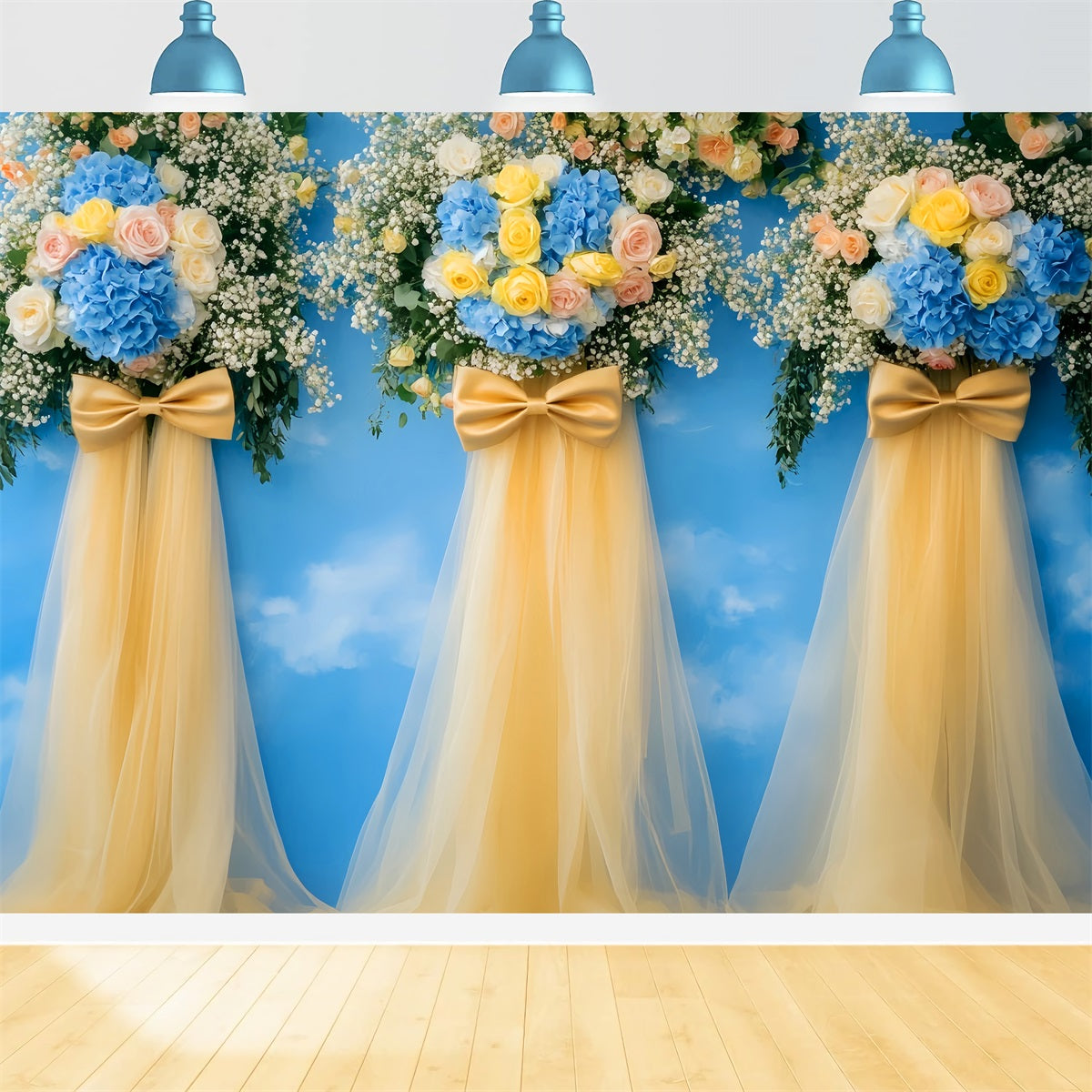 Bow Backdrops Golden Floral Sky Elegance Wedding Backdrop UK LXX510-162