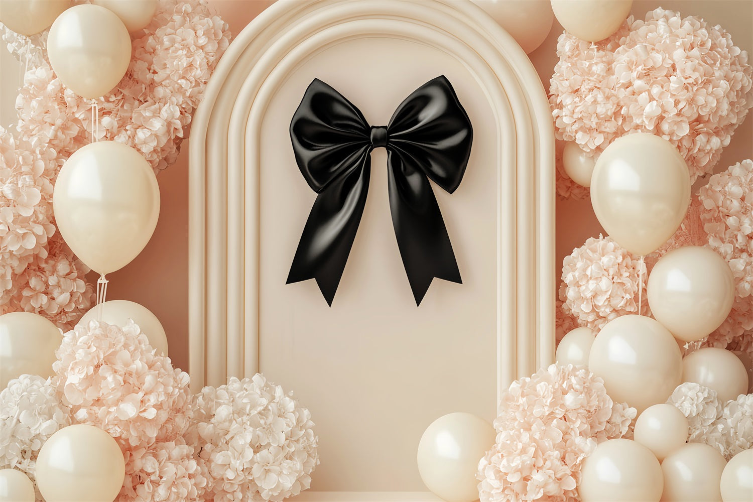 Black Bow Backdrop Cream Balloons Black Ribbon Flower Backdrop UK LXX510-165