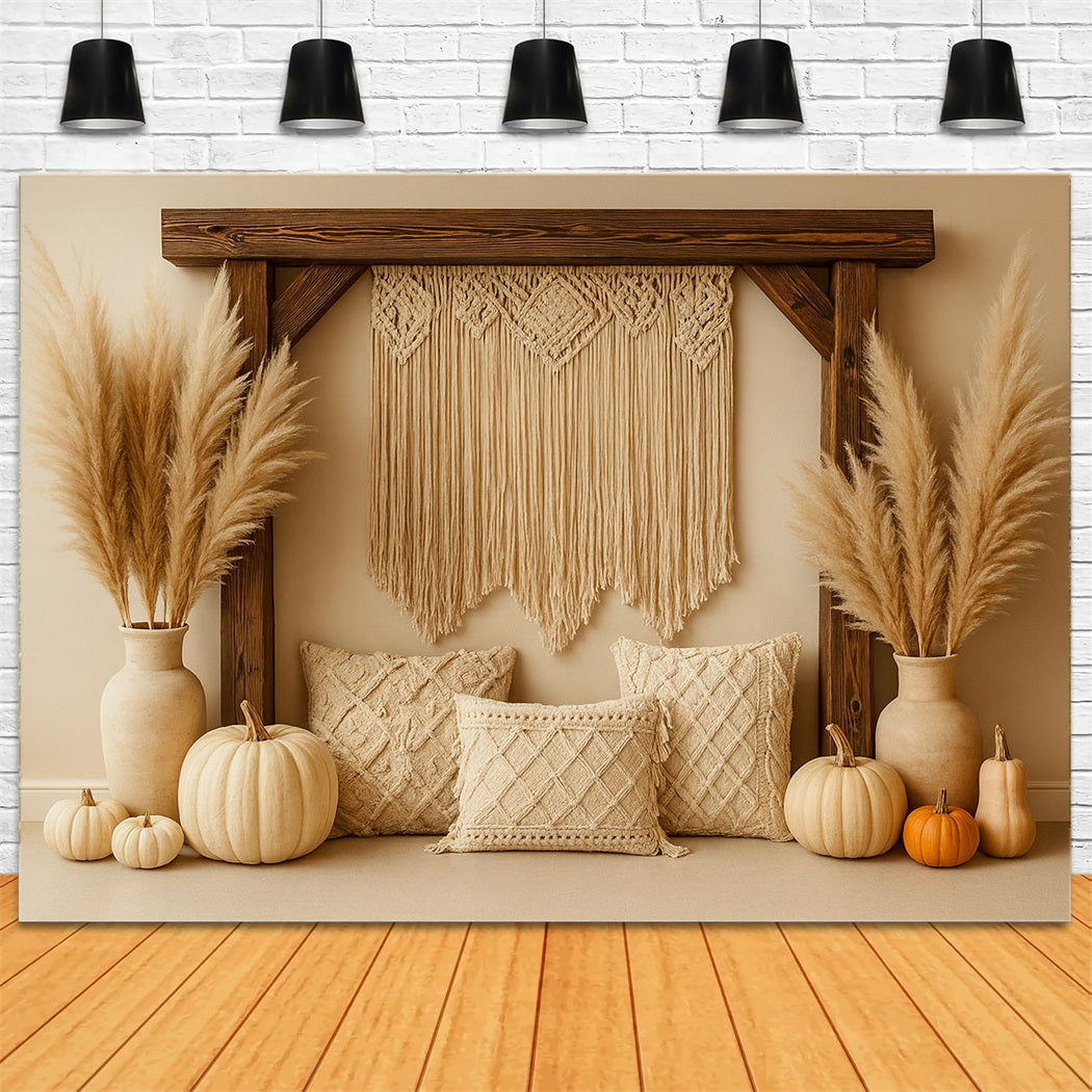 Pumpkin Photo Backdrop Boho Pampas Cozy Corner Thanksgiving Backdrop UK LXX510-24