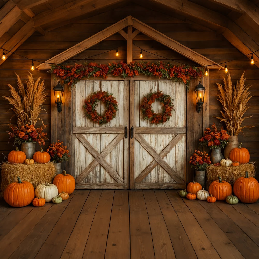 Farm Backdrop Rustic Barn Autumn Wreaths Thanksgiving Backdrop Ideas UK LXX510-27