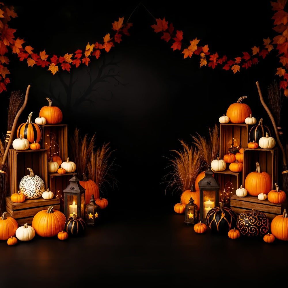Farm Backdrop Golden Maple Lantern Glow Thanksgiving Photo Backdrop UK LXX510-31