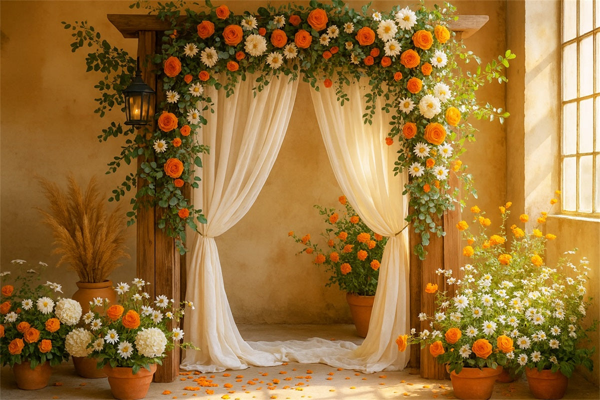 Fall Flower Backdrop Floral Arch Autumn Romance Thanksgiving Backdrops UK LXX510-32