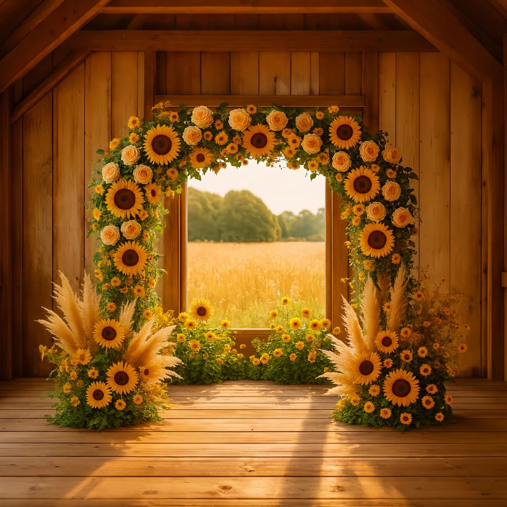 Fall Backdrop Sunflower Arch Rustic Barn Thanksgiving Backdrop Ideas UK LXX510-33