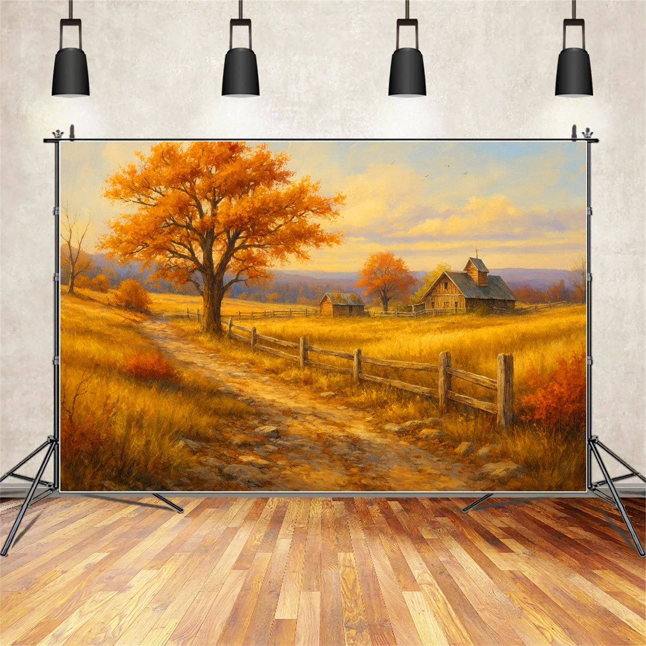 Farm Backdrop Golden Path Farm View Happy Thanksgiving Backdrop UK LXX510-35