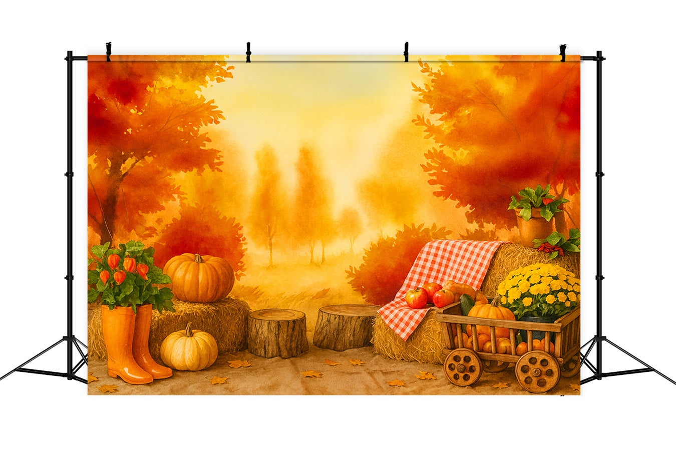 Pumpkin Photo Backdrop Golden Orchard Autumn Picnic Thanksgiving Backdrop Ideas UK LXX510-39