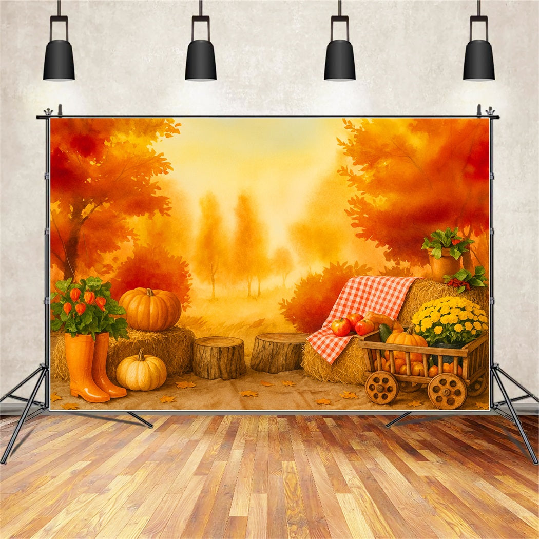 Pumpkin Photo Backdrop Golden Orchard Autumn Picnic Thanksgiving Backdrop Ideas UK LXX510-39