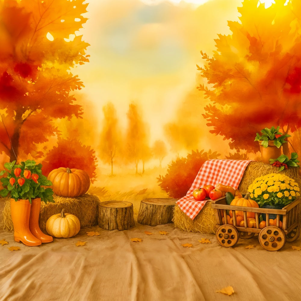 Pumpkin Photo Backdrop Golden Orchard Autumn Picnic Thanksgiving Backdrop Ideas UK LXX510-39