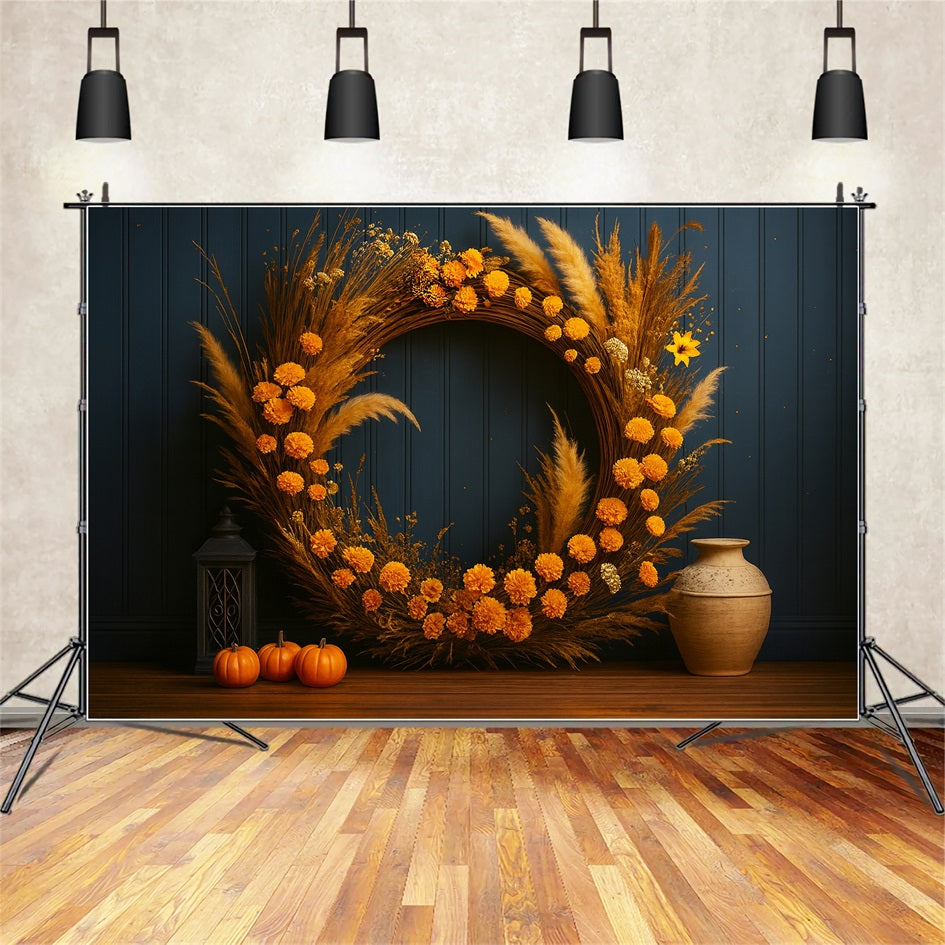 Pumpkin Backdrop Golden Wreath Rustic Charm Thanksgiving Backdrop UK LXX510-42