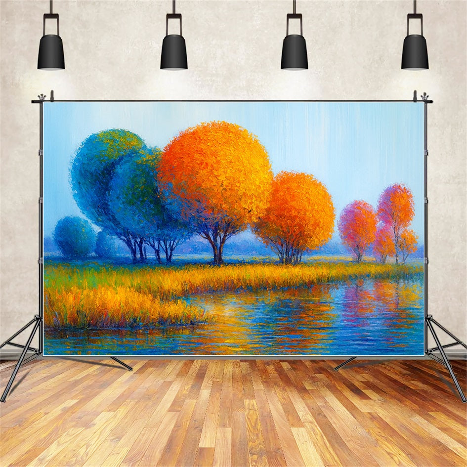 Autumn Fall Backdrop Colorful Trees Autumn Reflection Thanksgiving Photo Backdrop UK LXX510-43