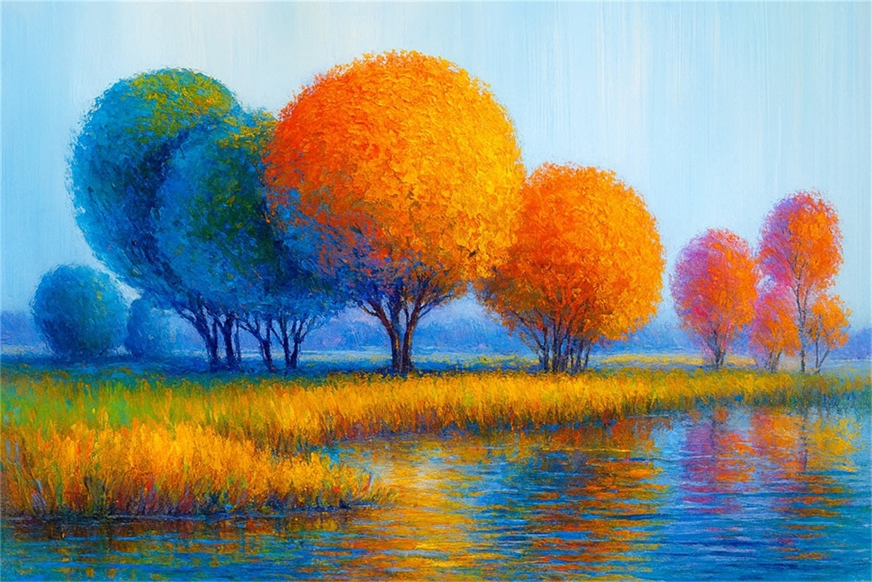 Autumn Fall Backdrop Colorful Trees Autumn Reflection Thanksgiving Photo Backdrop UK LXX510-43