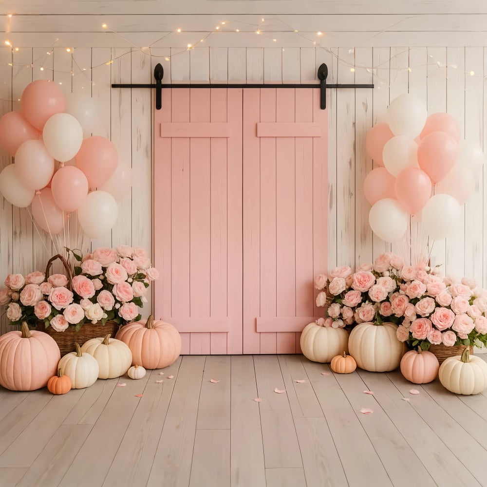 Farm Backdrop Pink Barn Floral Delight Thanksgiving Photo Backdrops UK LXX510-46