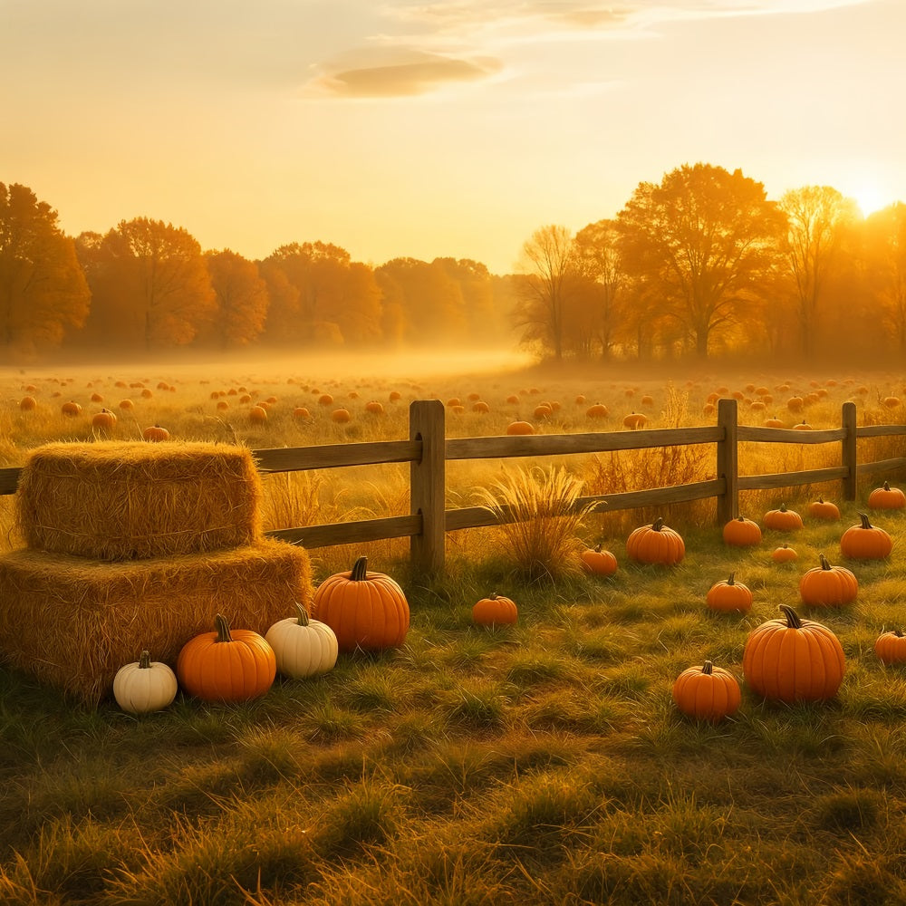 Pumpkin Patch Backdrop Golden Meadow Pumpkin Field Thanksgiving Backdrop UK LXX510-48