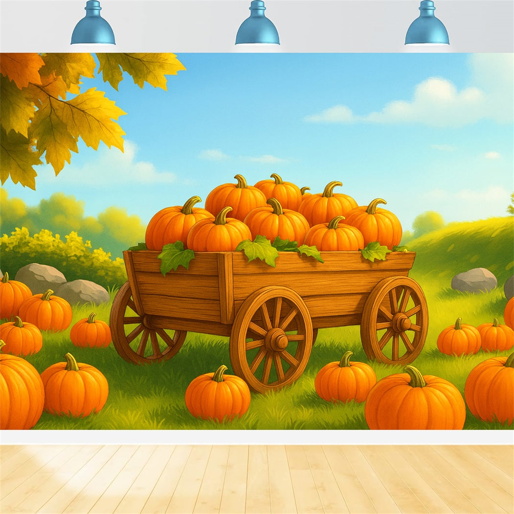 Farm Backdrop Pumpkin Wagon Sunny Field Thanksgiving Backdrop Ideas UK LXX510-51