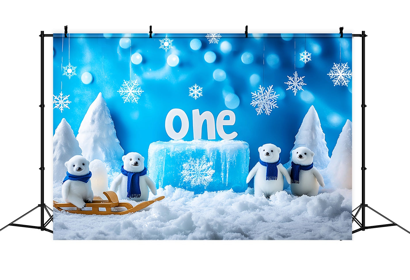 Snowflake Backdrop Polar Bears Snowy Wonderland Winter Backdrop UK LXX510-52