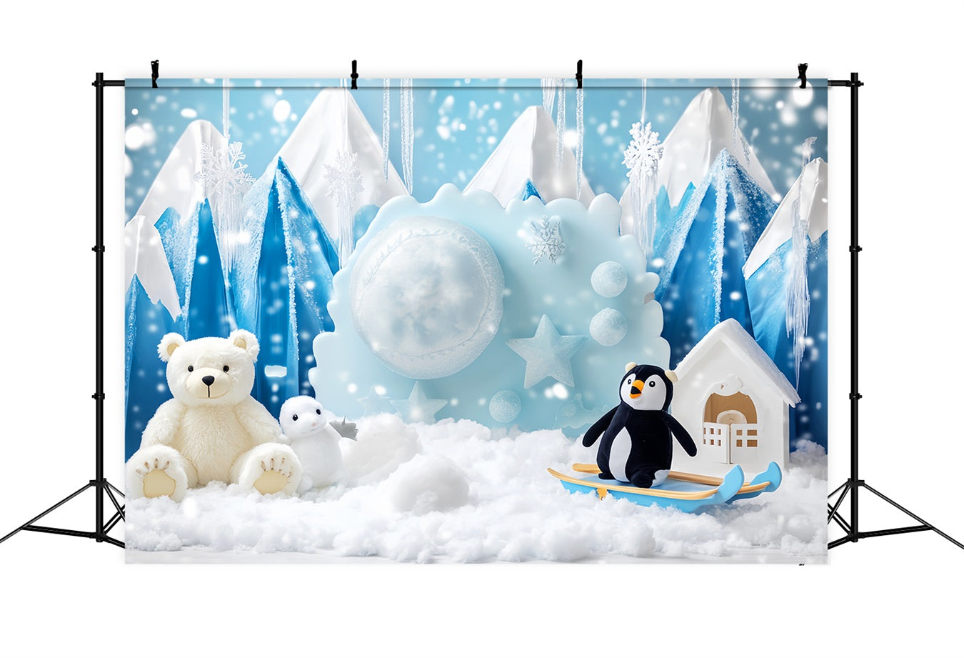 Snowflake Photo Backdrop Arctic Friends Frosty Adventure Winter Backdrops UK LXX510-53