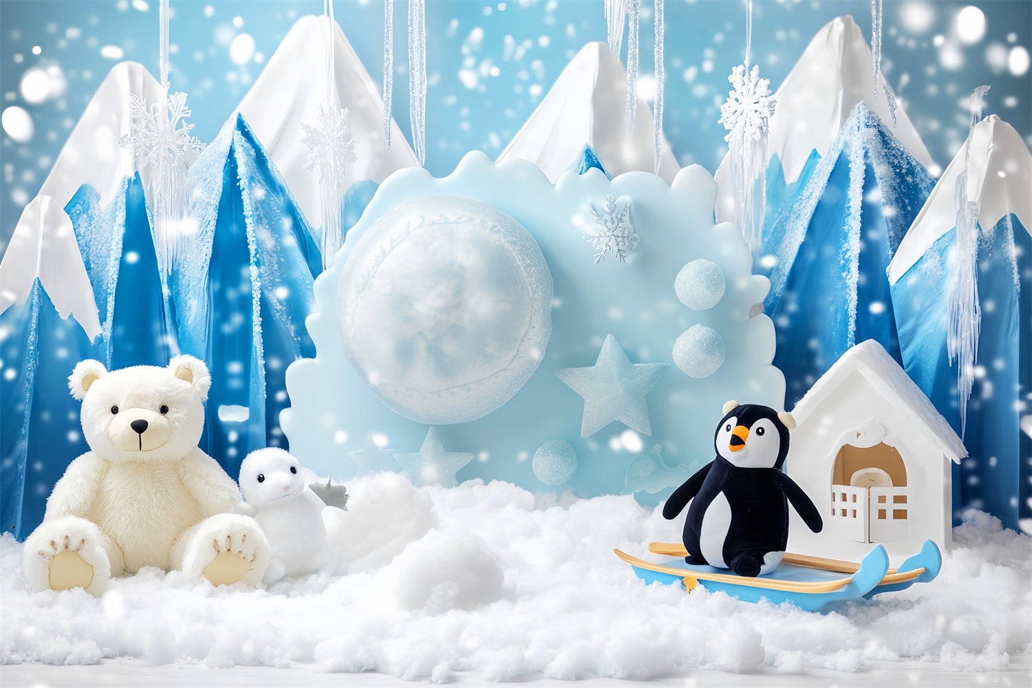 Snowflake Photo Backdrop Arctic Friends Frosty Adventure Winter Backdrops UK LXX510-53