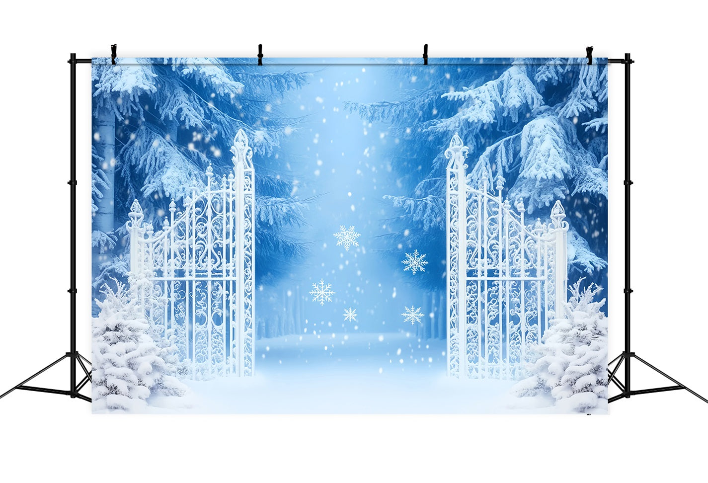 Snowflakes Backdrop Enchanted Snowy Forest Gate Winter Photo Backdrops UK LXX510-54