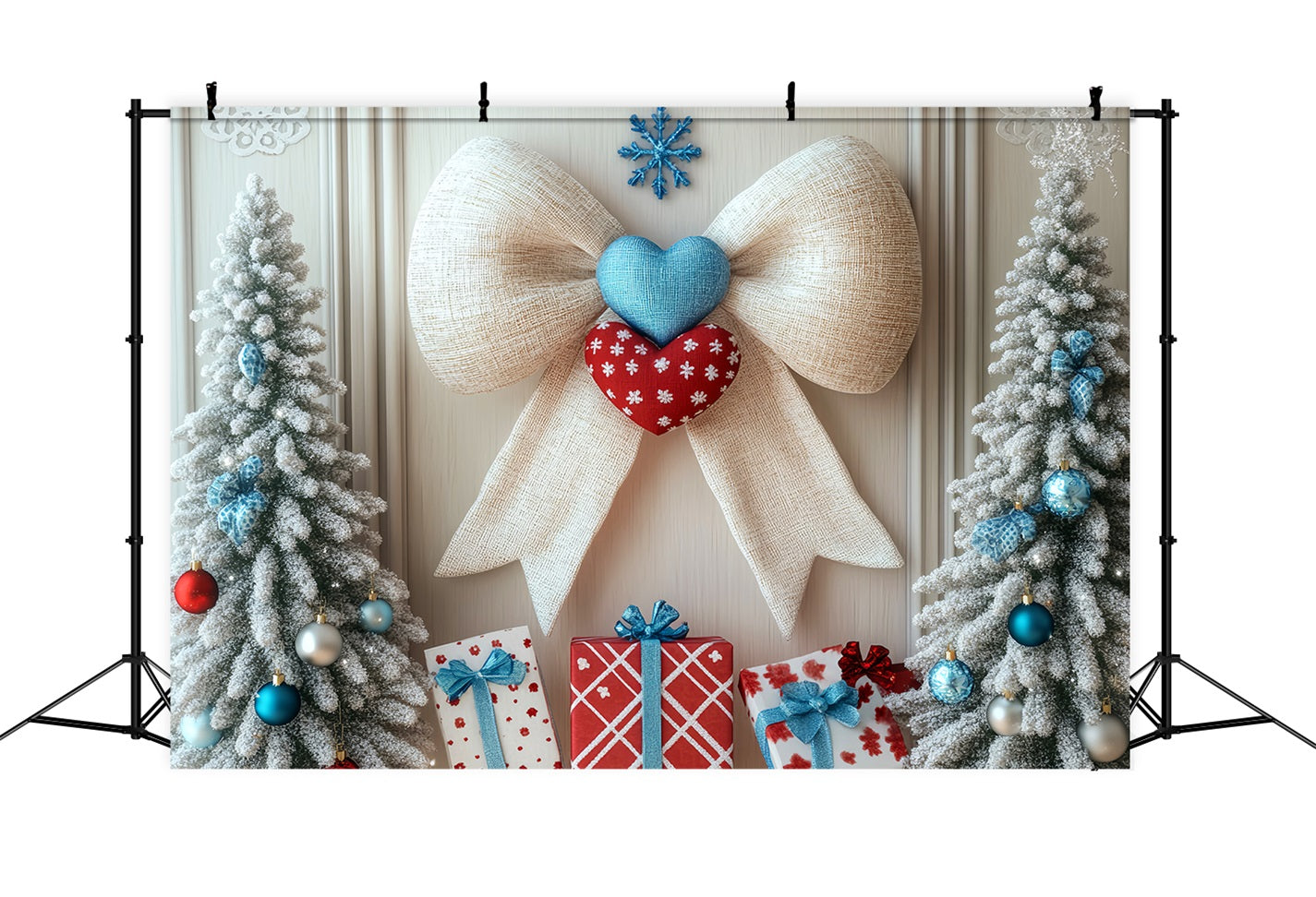 Winter Backdrop Frosted Trees Heart Ribbon Winter Photo Backdrop UK LXX510-57