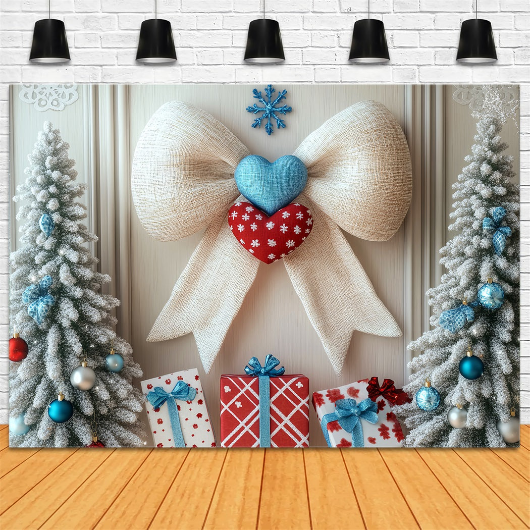 Winter Backdrop Frosted Trees Heart Ribbon Winter Photo Backdrop UK LXX510-57