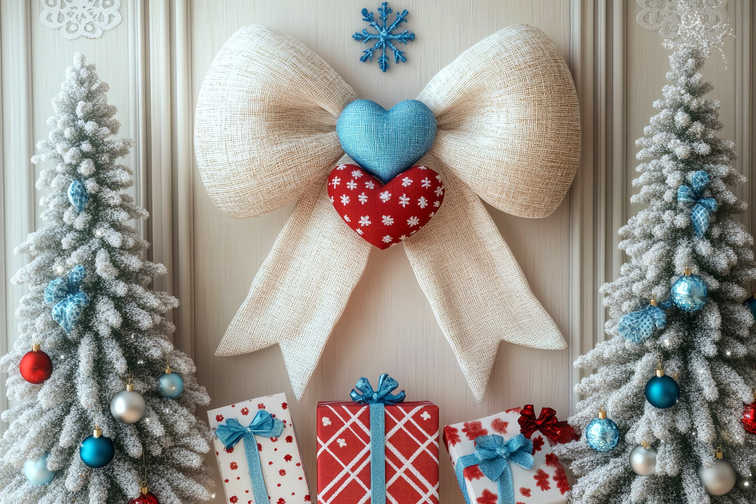 Winter Backdrop Frosted Trees Heart Ribbon Winter Photo Backdrop UK LXX510-57