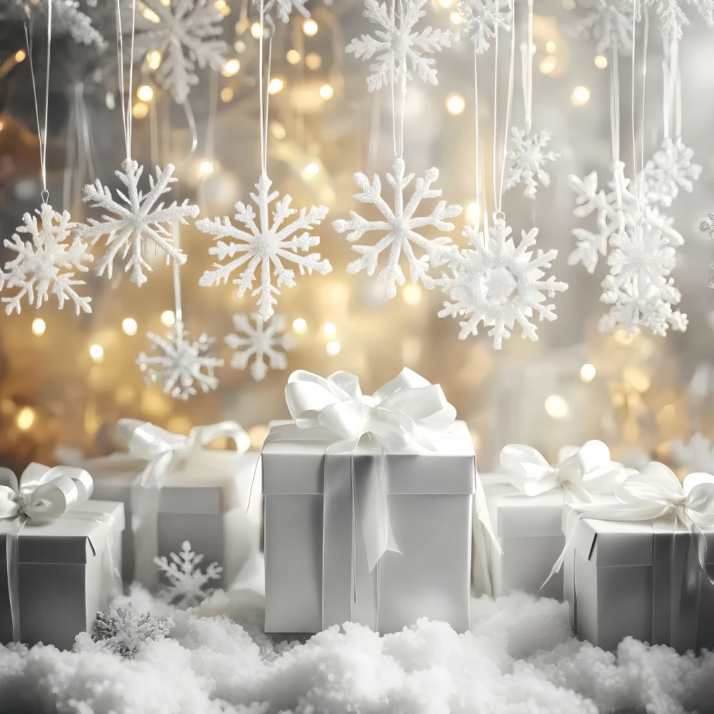Snowflakes Backdrop White Gift Boxes Sparkle Winter Photography Backdrops UK LXX510-61