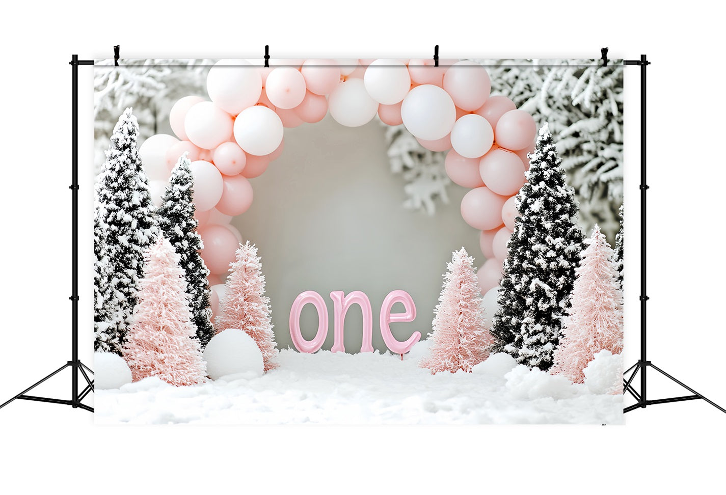 Winter Snow Backdrop Pink Balloon Birthday Wonderland Winter Backdrops UK LXX510-63