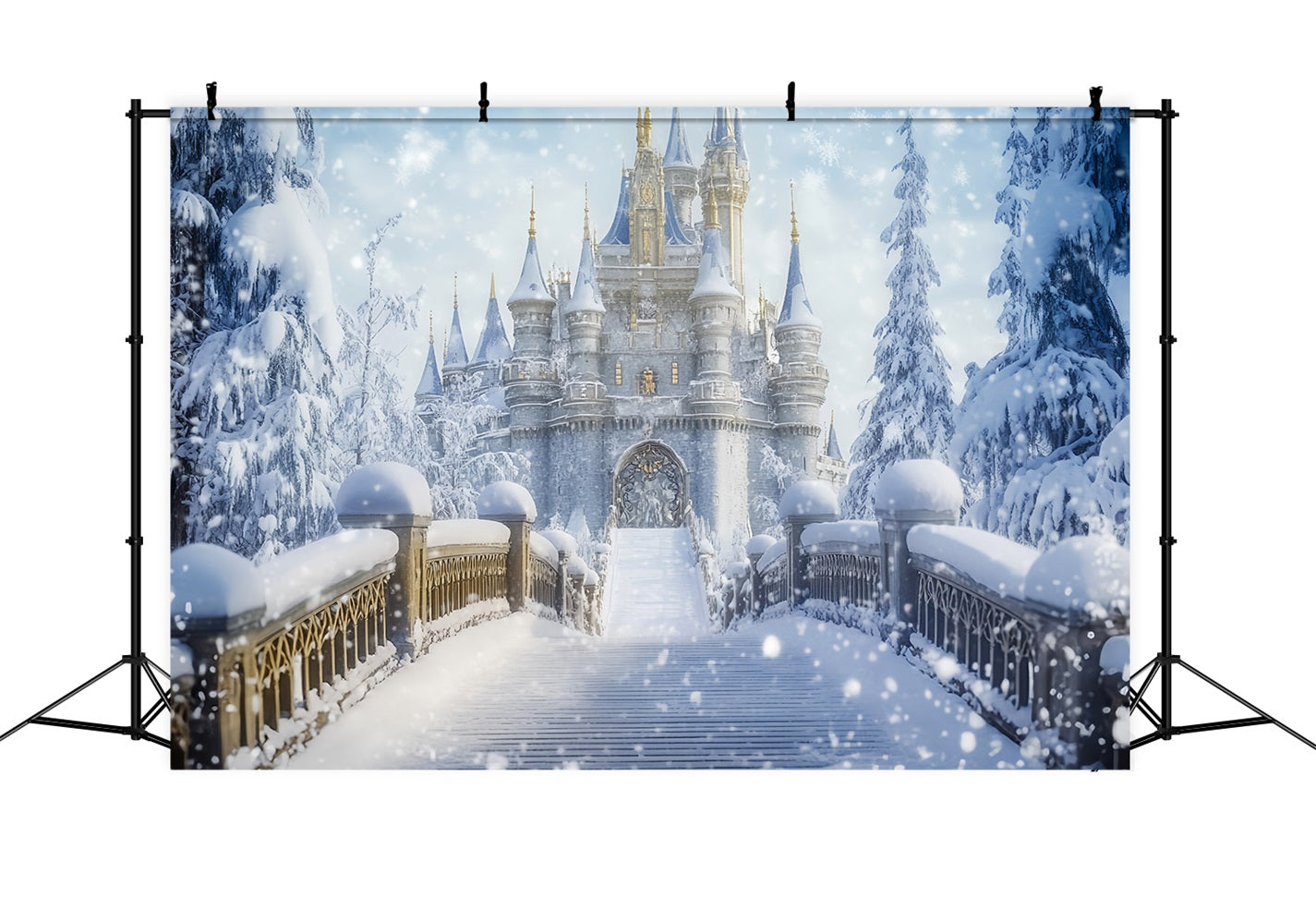 Wonderland Backdrop Snowy Castle Bridge Fantasy Winter Photography Backdrops UK LXX510-64