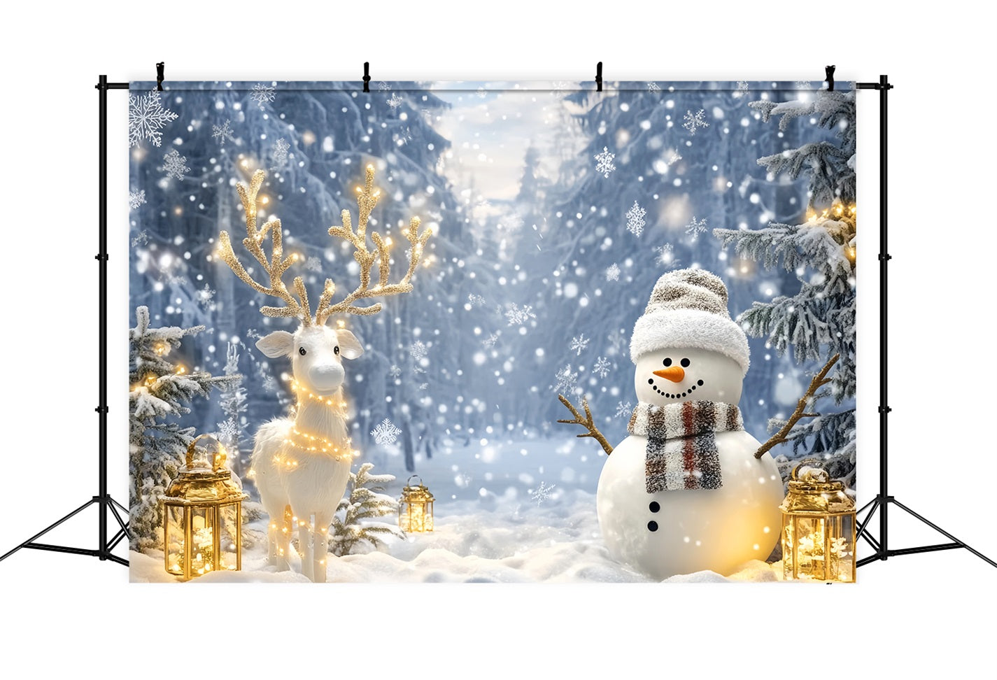 Wonderland Backdrop Snowman Reindeer Forest Glow Winter Photo Backdrops UK LXX510-65