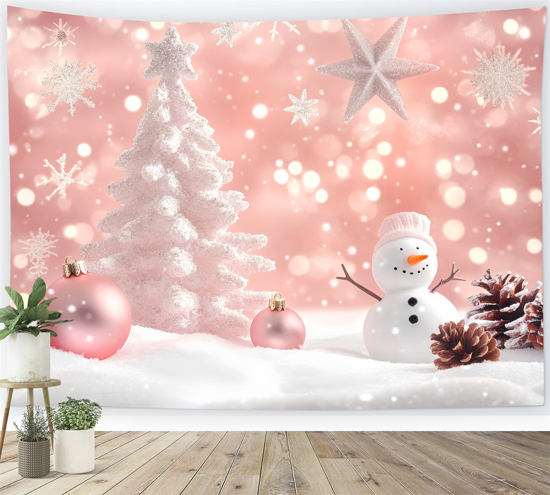 Winter Photo Backdrop Pink Snowman Holiday Charm Snowflake Backdrop UK LXX510-71