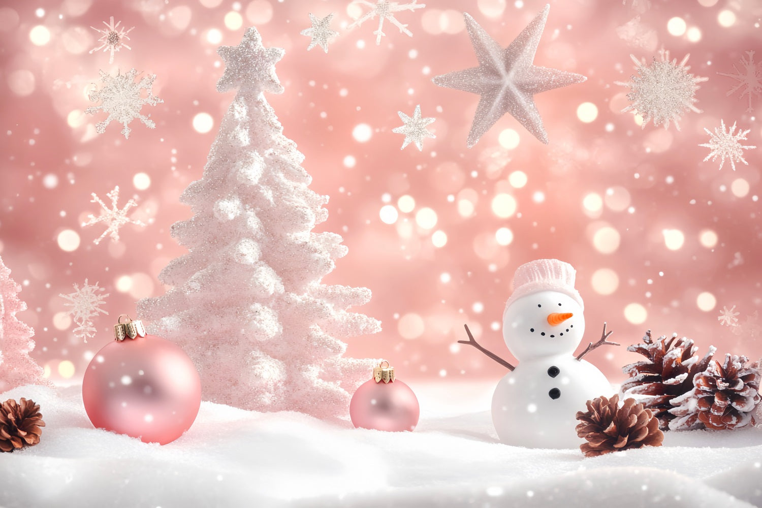 Winter Photo Backdrop Pink Snowman Holiday Charm Snowflake Backdrop UK LXX510-71