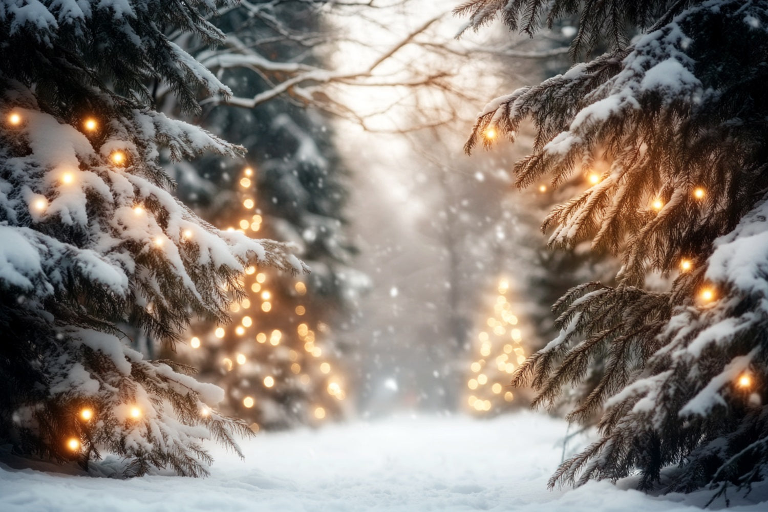 Winter Wonderland Backdrop Snowy Pine Light Pathway Winter Backdrops UK LXX510-76