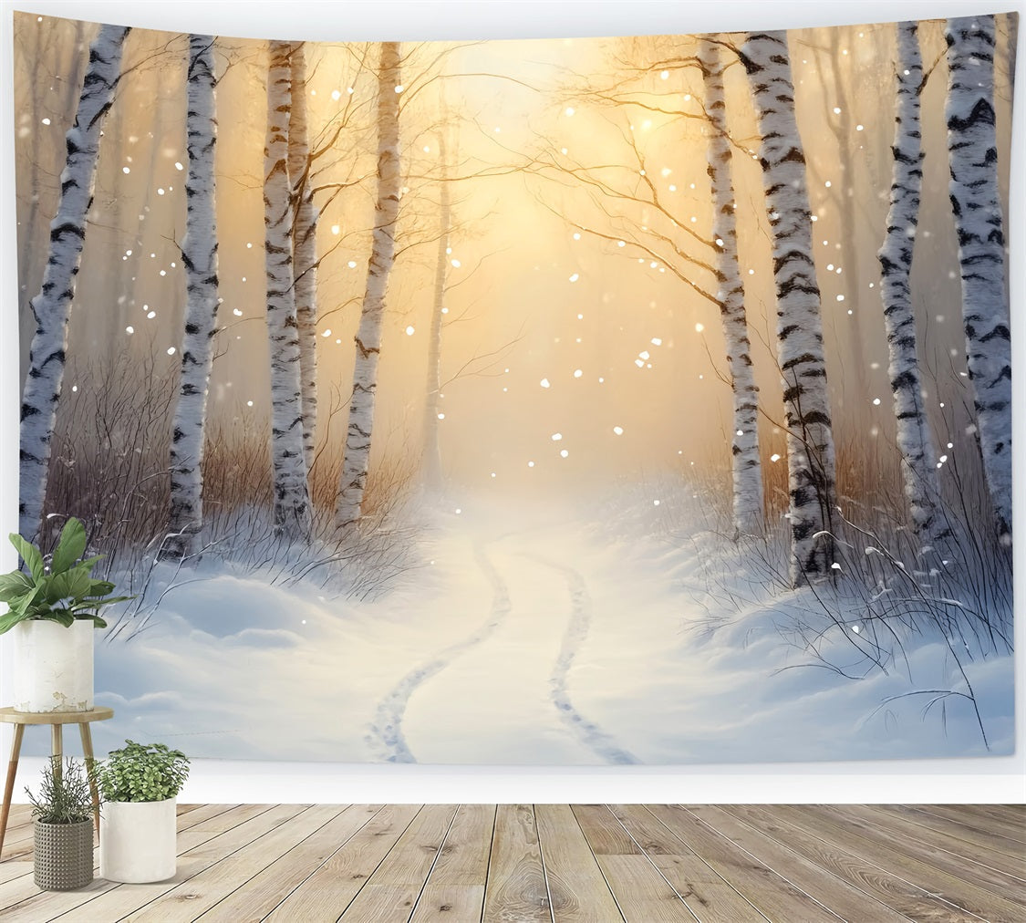 Winter Wonderland Backdrop Golden Birch Winter Trail Winter Backdrop UK LXX510-77