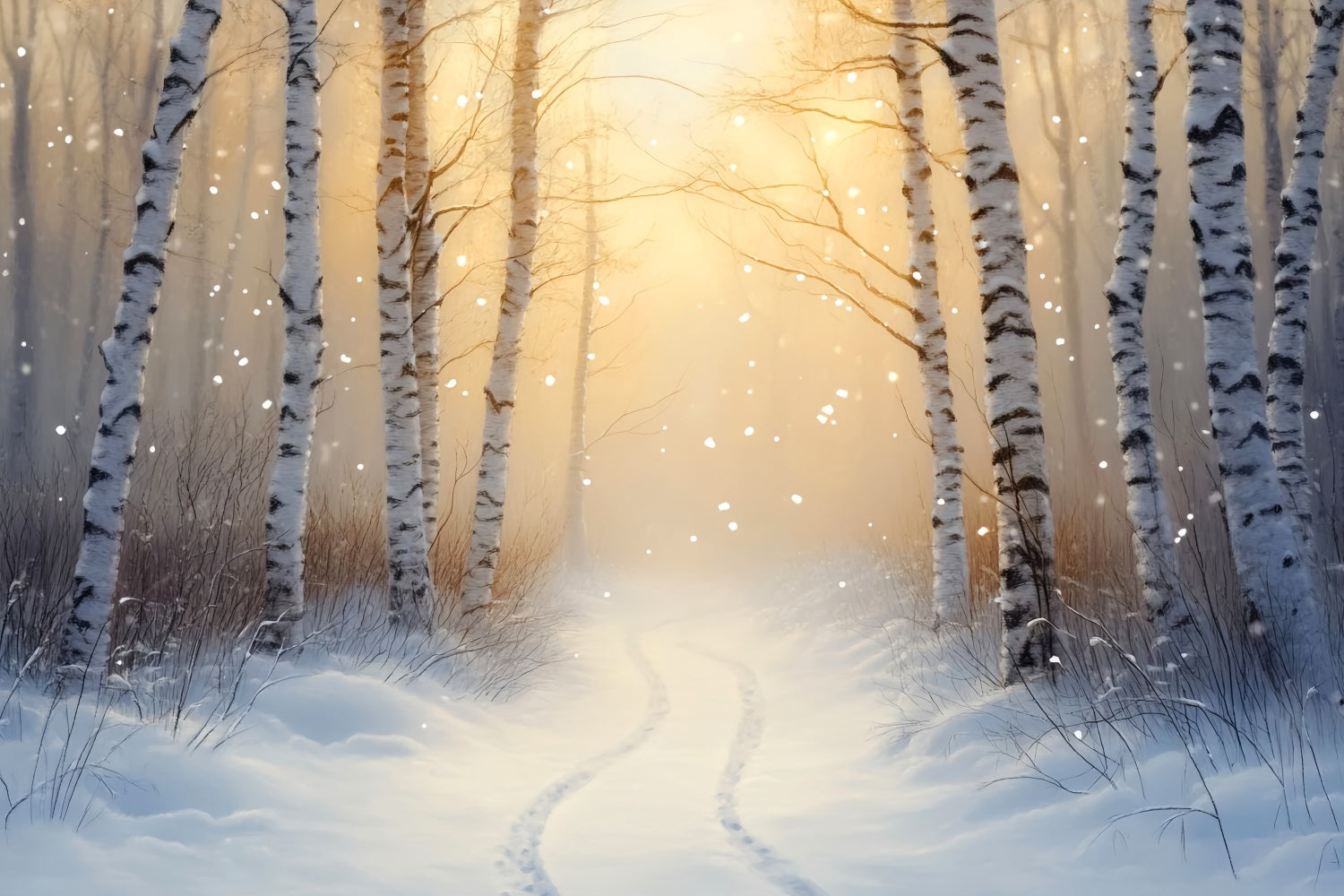 Winter Wonderland Backdrop Golden Birch Winter Trail Winter Backdrop UK LXX510-77