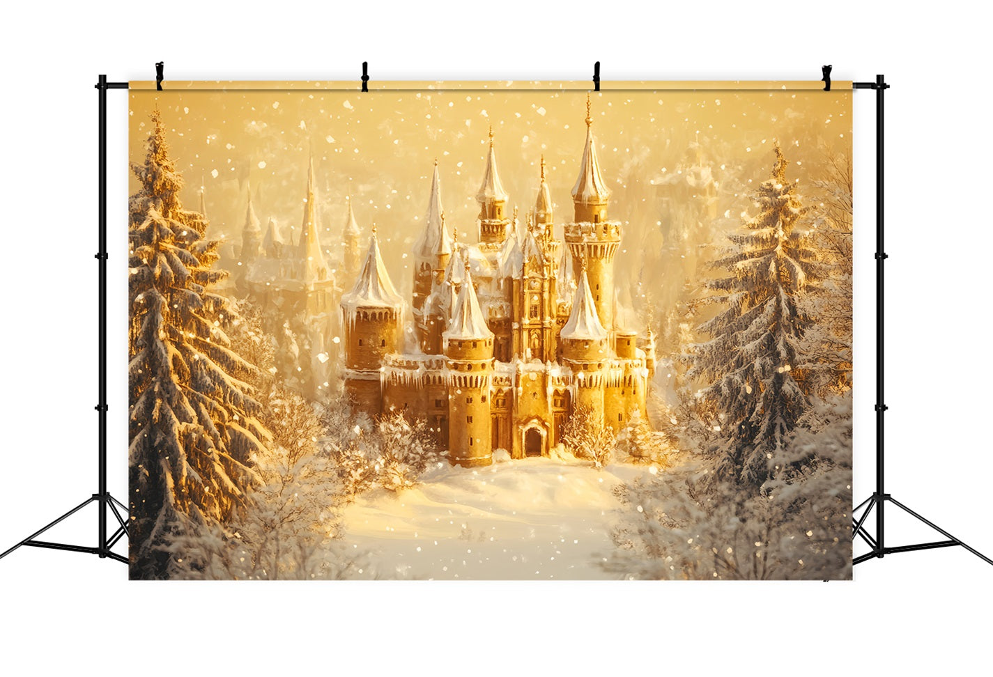 Winter Wonderland Backdrop Golden Twilight Ice Castle Winter Photo Backdrops UK LXX510-79