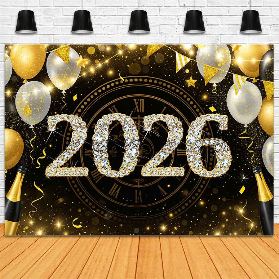 2026 New Year Backdrop Balloons Midnight Countdown Happy New Year Backdrop UK LXX510-8