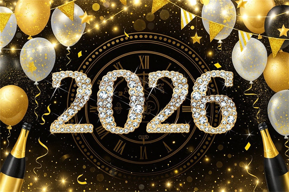 2026 New Year Backdrop Balloons Midnight Countdown Happy New Year Backdrop UK LXX510-8