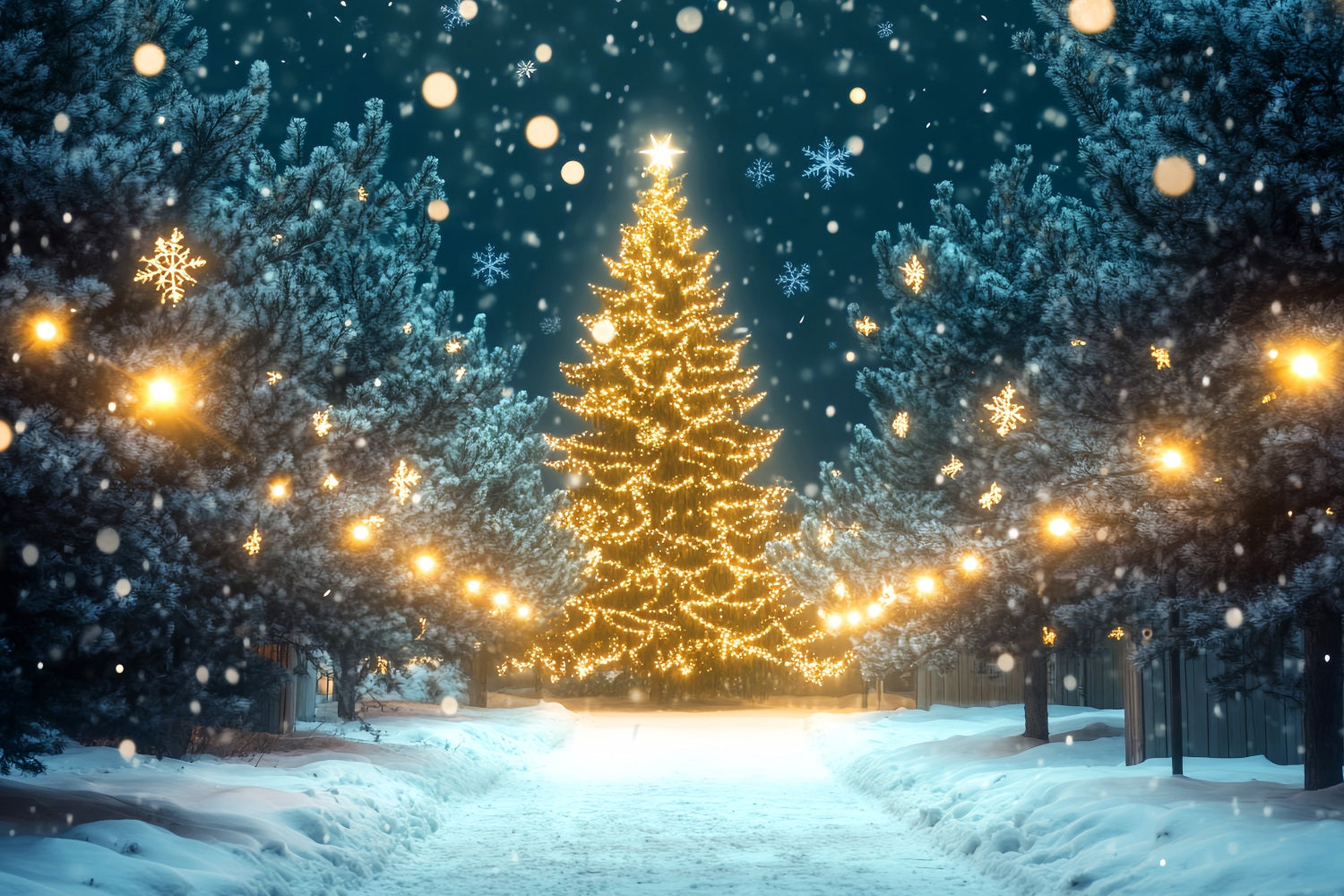 Winter Wonderland Backdrop Christmas Tree Light Pathway Winter Backdrops UK LXX510-81