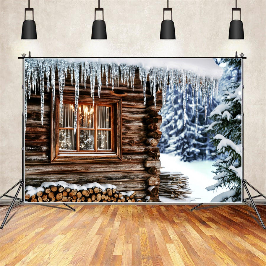 Winter Photo Backdrop Cozy Cabin Icicle Window Winter Backdrop UK LXX510-84