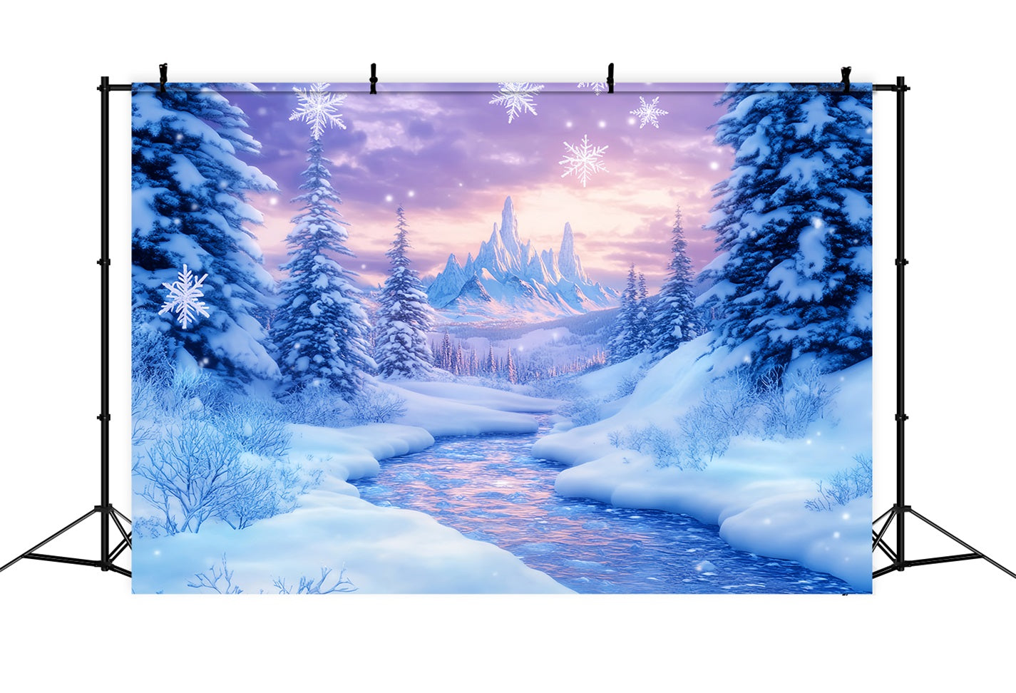 Wonderland Backdrop Frozen River Mountain Twilight Winter Photo Backdrops UK LXX510-86
