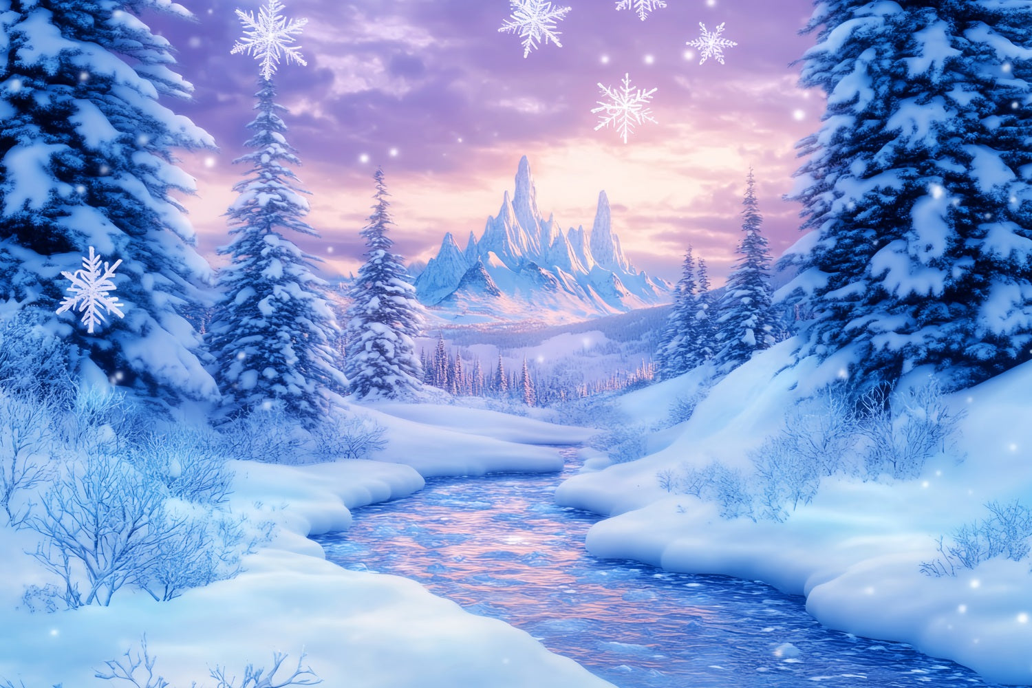 Wonderland Backdrop Frozen River Mountain Twilight Winter Photo Backdrops UK LXX510-86