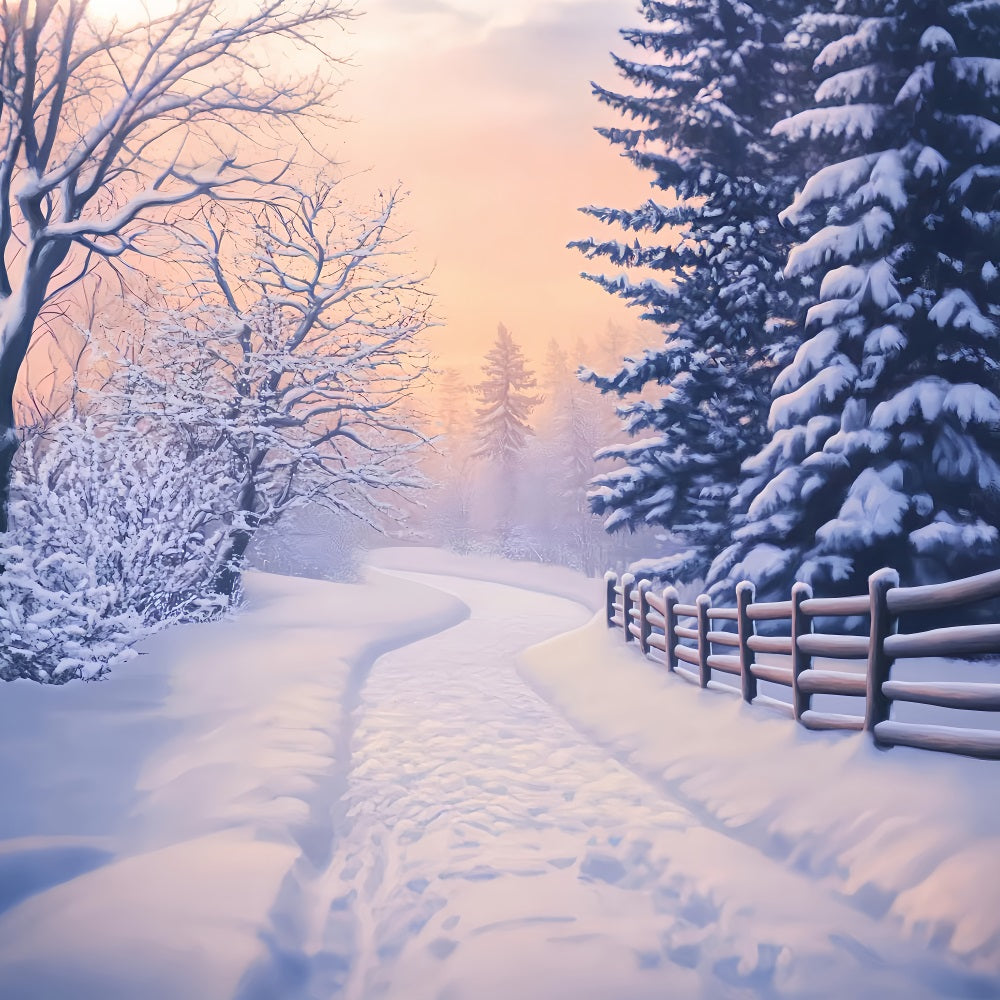 Wonderland Backdrop Snowy Path Golden Pines Winter Backdrop For Photography UK LXX510-89