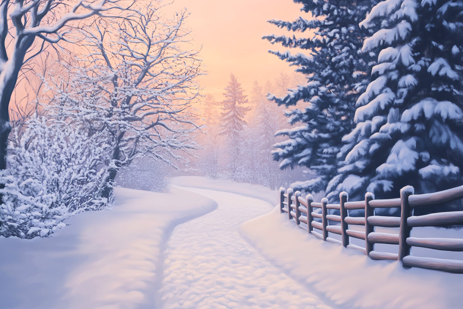 Wonderland Backdrop Snowy Path Golden Pines Winter Backdrop For Photography UK LXX510-89