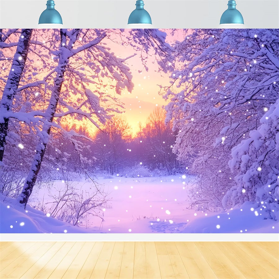 Winter Wonderland Backdrop Pink Sunrise Snow Forest Winter Backdrop UK LXX510-92