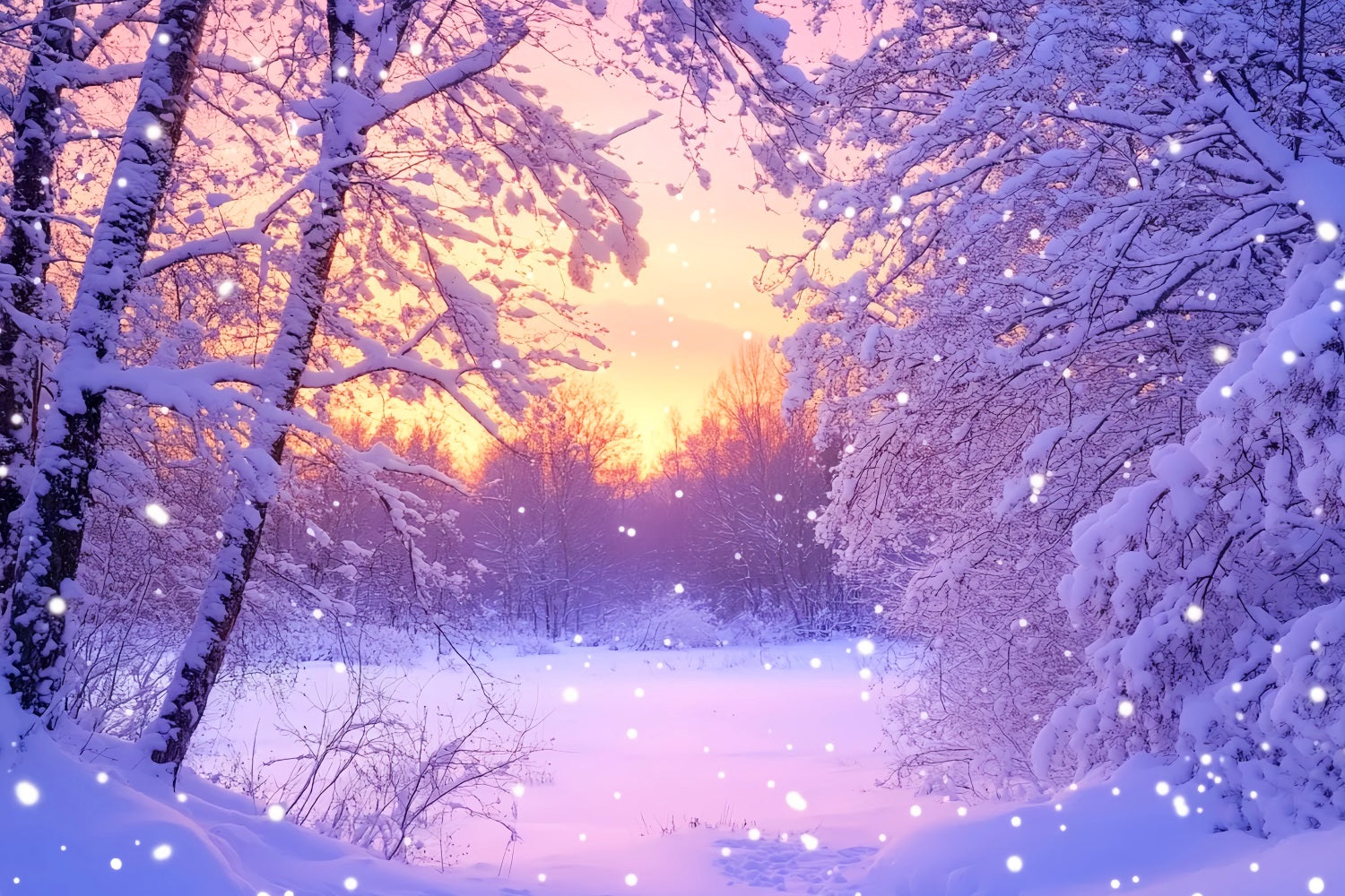 Winter Wonderland Backdrop Pink Sunrise Snow Forest Winter Backdrop UK LXX510-92