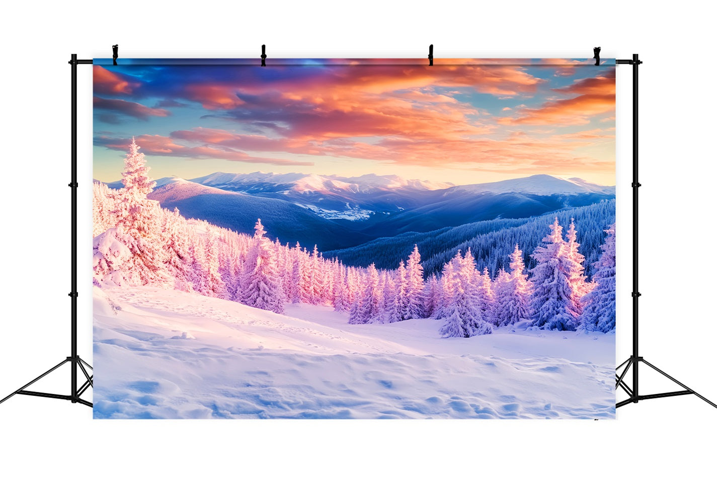 Winter Mountain Backdrop Golden Peaks Frost Valley Winter Backdrops UK LXX510-93