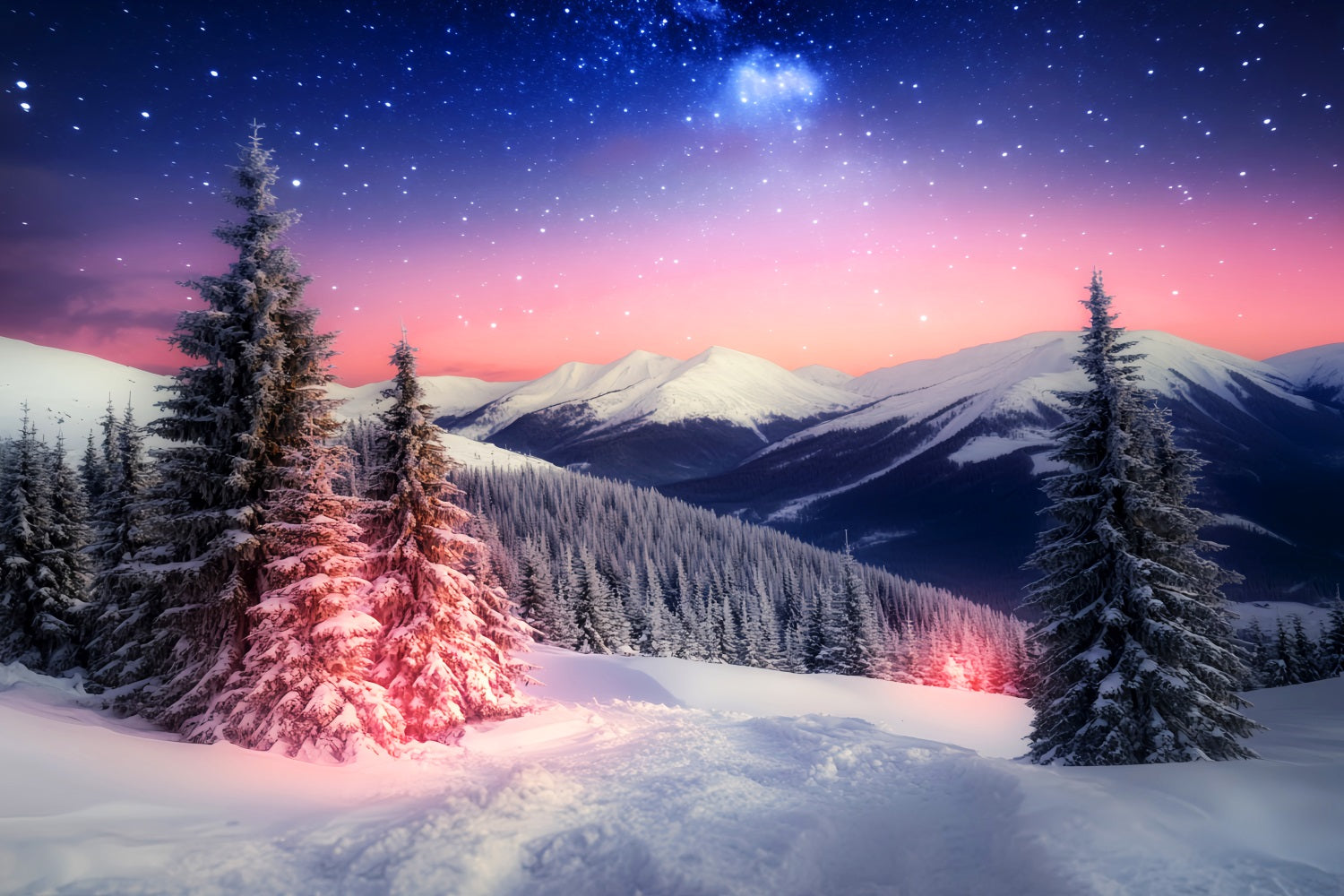 Winter Sky Backdrop Starlit Mountain Winter Glow Winter Backdrop UK LXX510-94